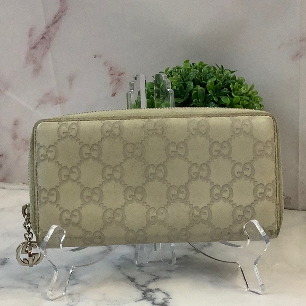GUC Gucci GG Cream Zip Wallet